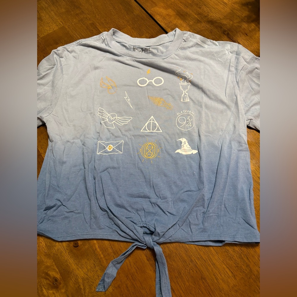 HARRY POTTER Women’s Medium Blue ombre Graphic Long Sleeved Cropped Top